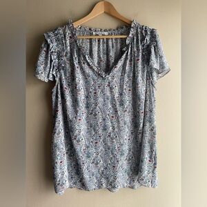 Rose Olive Women Blue Floral Blouse Size 1X